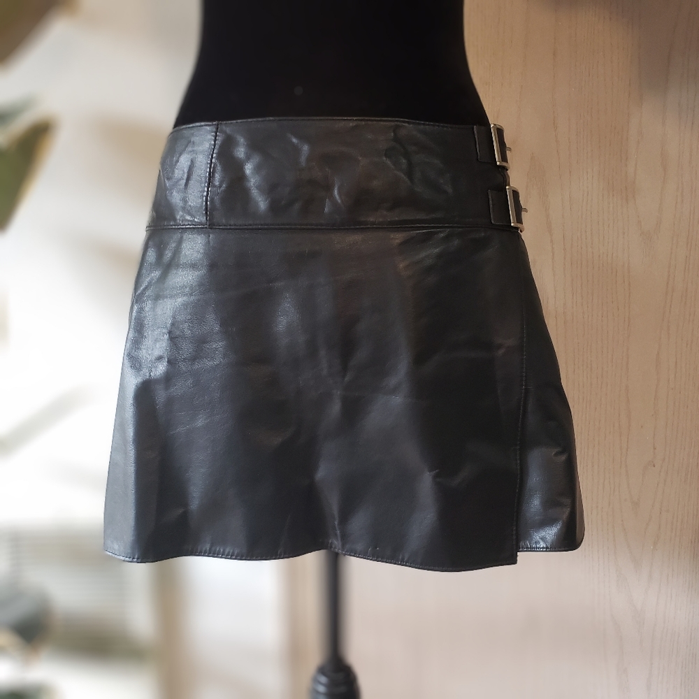 Genuine Leather Buckled Skirt